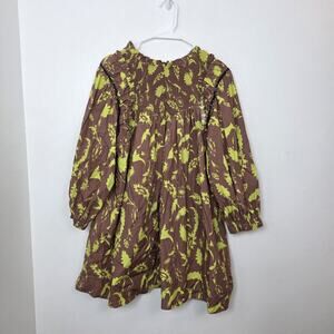 Dyon Brown Green Floral Whimsical Puff Sleeve Swing Mini Dress Size Medium